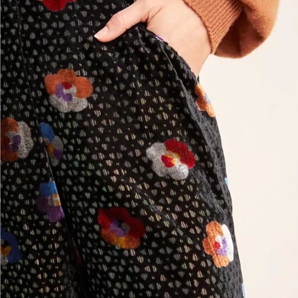 Anthropologie NWT Eva Franco Sz 0 Velvet Wide Leg Pants Black Motif Floral Glam - Picture 2 of 16